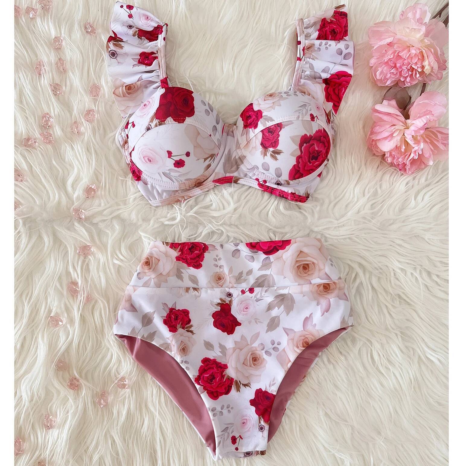 2025 New High Waist Swimwear Swimsuit Push Up Bikinis Women Bathing Suit Biquini Ruffle Bikini Summer Beach Wear