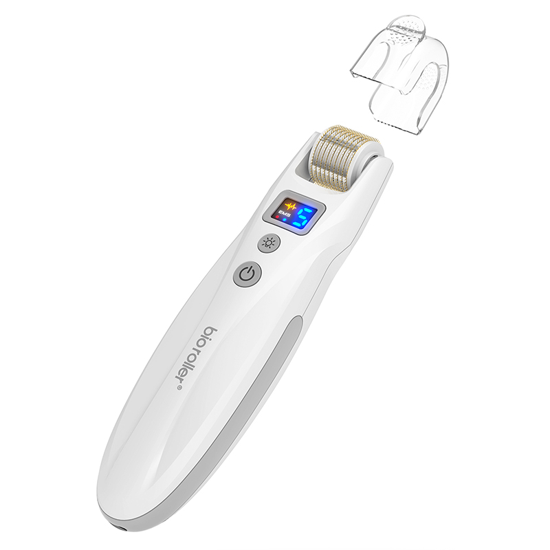 Micro Needling Bio Roller G5 EMS Muscle Stimulator with Red & Blue LED Lights - For Enhanced Hair Regrowth and Wrinkle Reduction