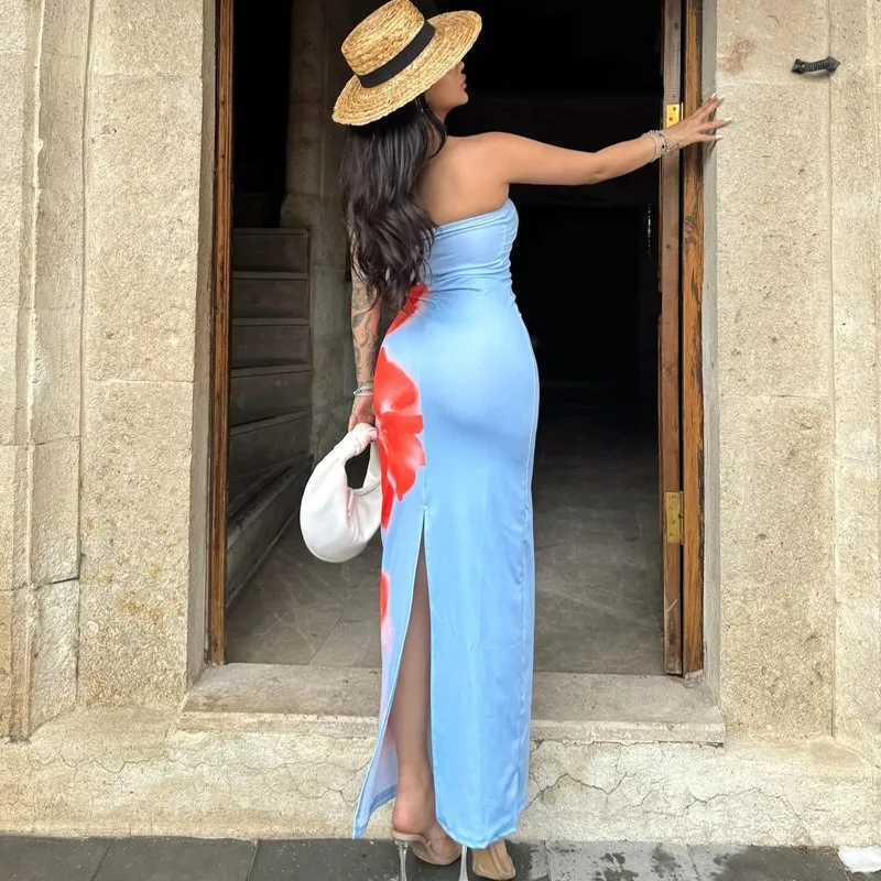 Womens Dresses Summer New Streetwear Fashion Print Casual Slim Dress Sexy Off Shoulder Elegant Female Club Party Dress Clothing XJ250610