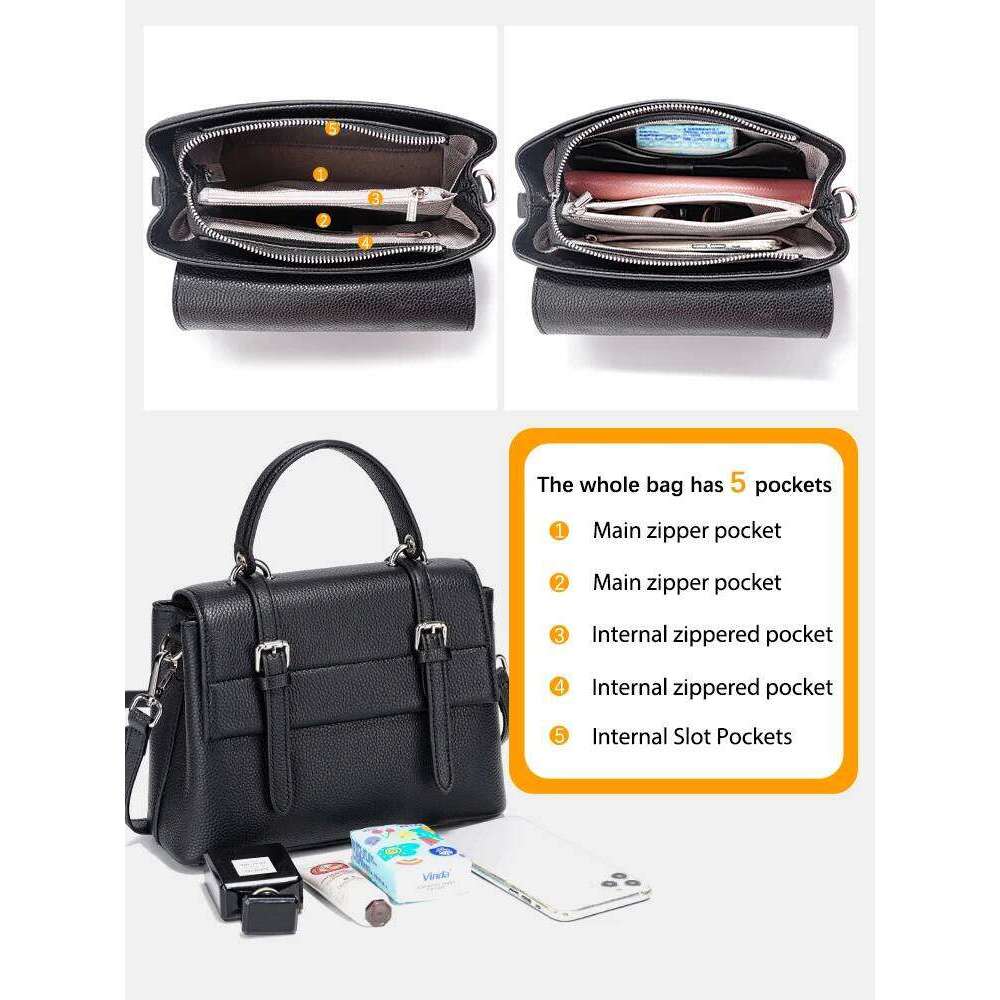 Zency Genuine Leather Vintage Handbag Versatile Women Bag Shoulder Crossbody Classic Small Square Bags Satchel 2025 New