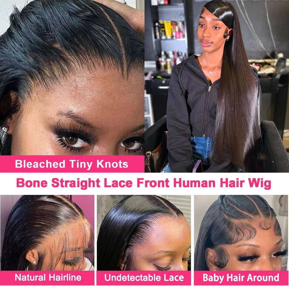 200% Bone Straight 13x4 Front Human Wigs Preplucked Brazilian Remy Hair 13x6 HD Transparent Lace Frontal Wig For Women