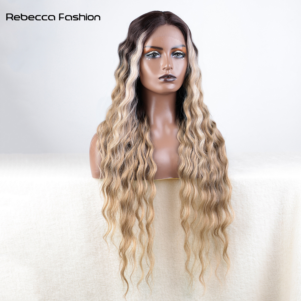 Rebecca Fashion Synthetic Ombre Blonde Ginger Wig for Women - Heat Resistant, Lace Front, Long Deep Wavy for Beach Cosplay