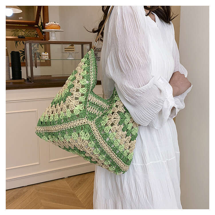 Straw Beach Tote New Spring Summer Large Capacity Woven For Women Single Shoulder Hollow Straw Bag Vacation Beach Sand Straw Large Tote