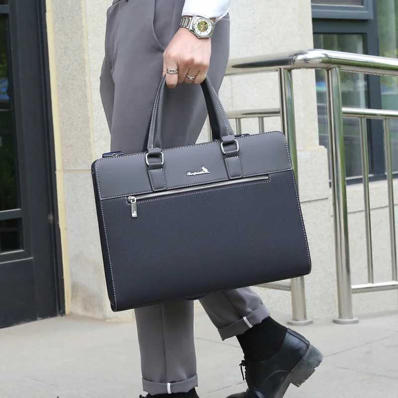 PU Leather Briefcase Bag For Men Laptop Executive Designer Handbags Shoulder Business Male Messenger Crossbody Bag Portfolio W250610