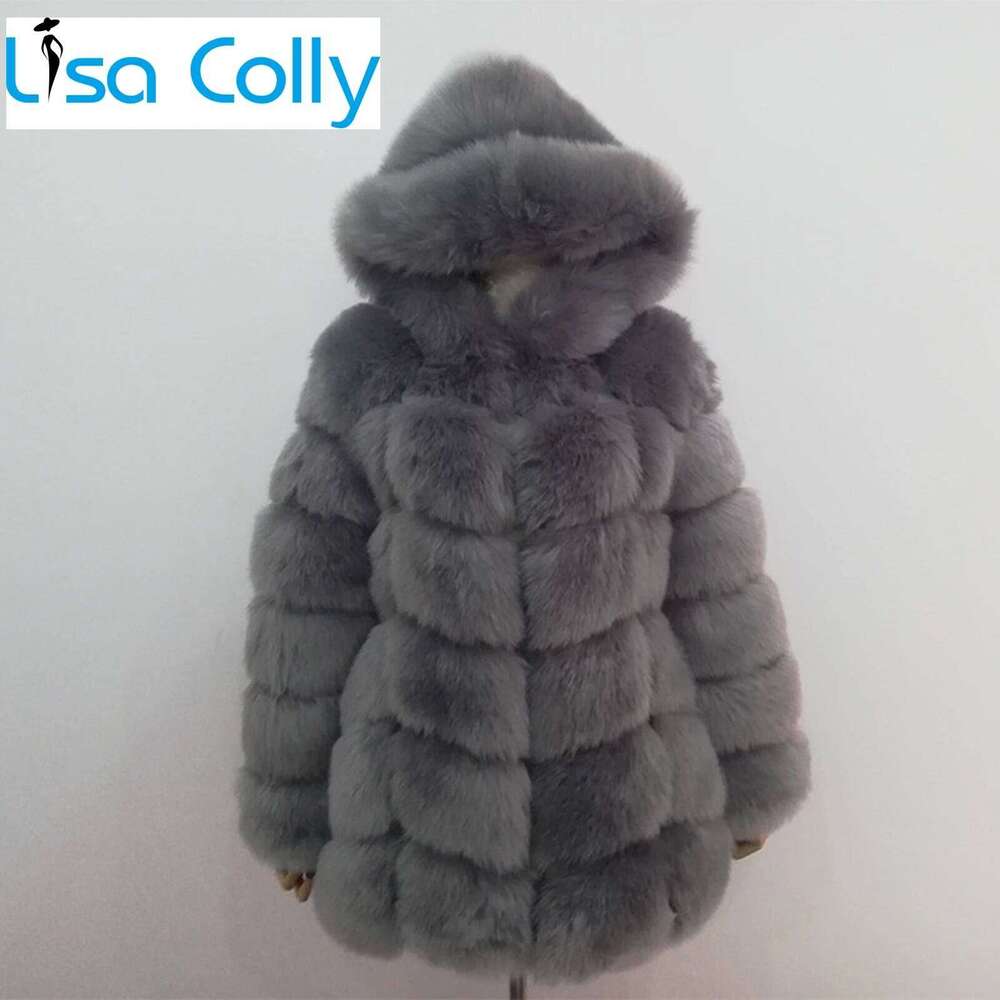 Women's Winter Artifical Fox Overcoat Long Sleeves Faux Fur Coat Jacket With Hooded