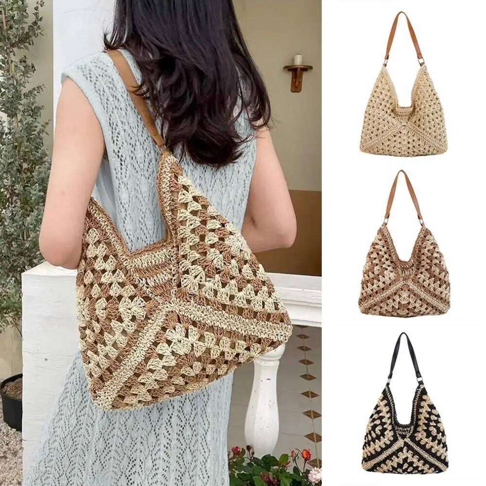 Trendy Summer Straw Crochet Leisure Beach Weave Shoulder Bag Casual Vacation Women's Handbags Travel