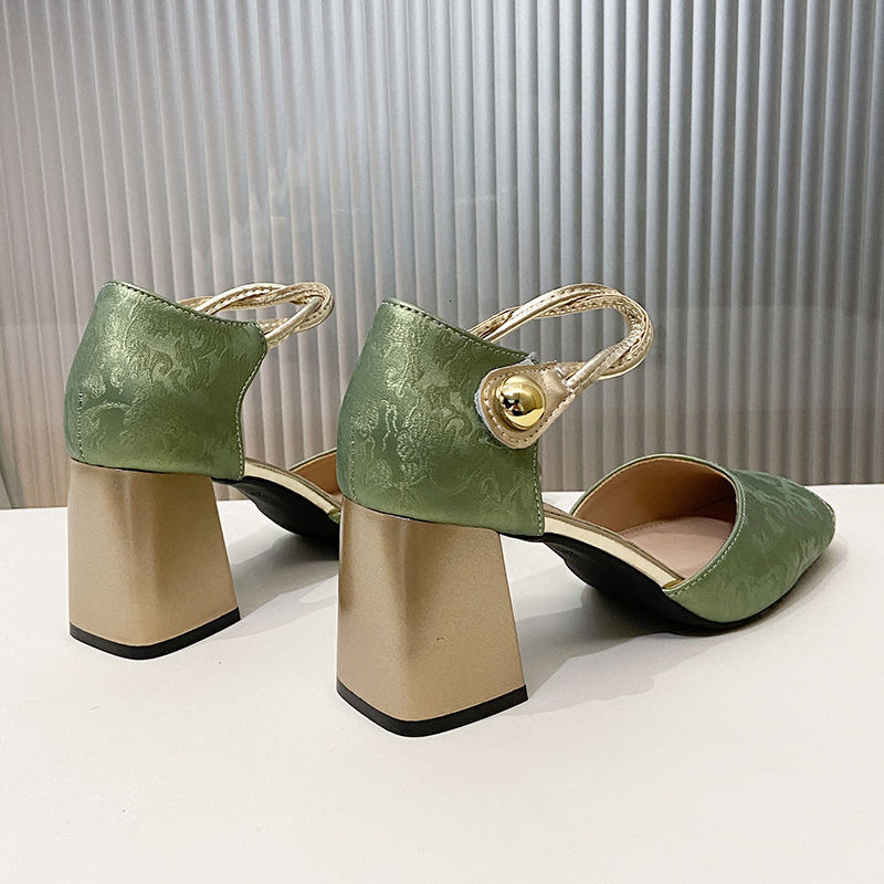 sandal Chinese Style Embroidered Shallow Mouth Single For Women Summer New Evening Banquet Shoes Chunky Heel High Heels Ddmysaturn