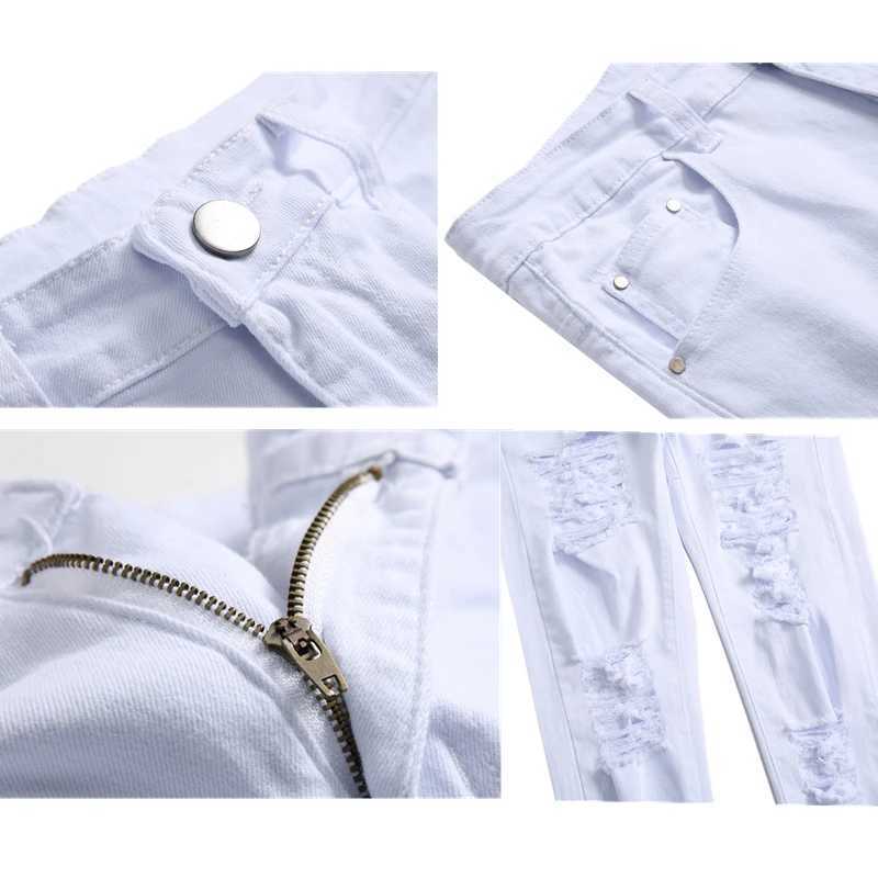 Straight Hole Destruction Trousers Distressed Jeans Men Denim Trousers Fashion Designer Brand White Pants Male Large Size 28-42 M250610
