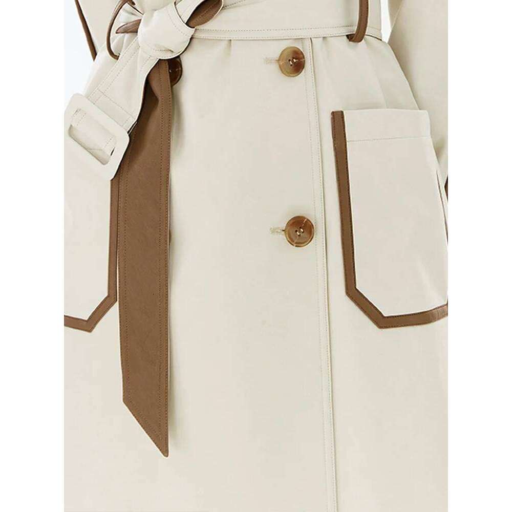Lautaro Spring Autumn Long Color Block Pu Leather Trench Coat for Women Belt Pockets Designer Loose Stylish Clothes 2022