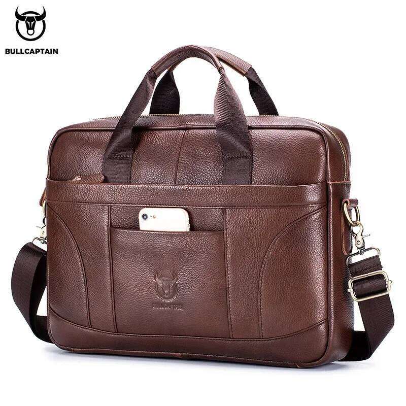 BULLCAPTAIN Briefcase Men's Business Bags Can Be Used For 14-Inch Laptop Leather Shoulder Messenger Bag's Office Handbag