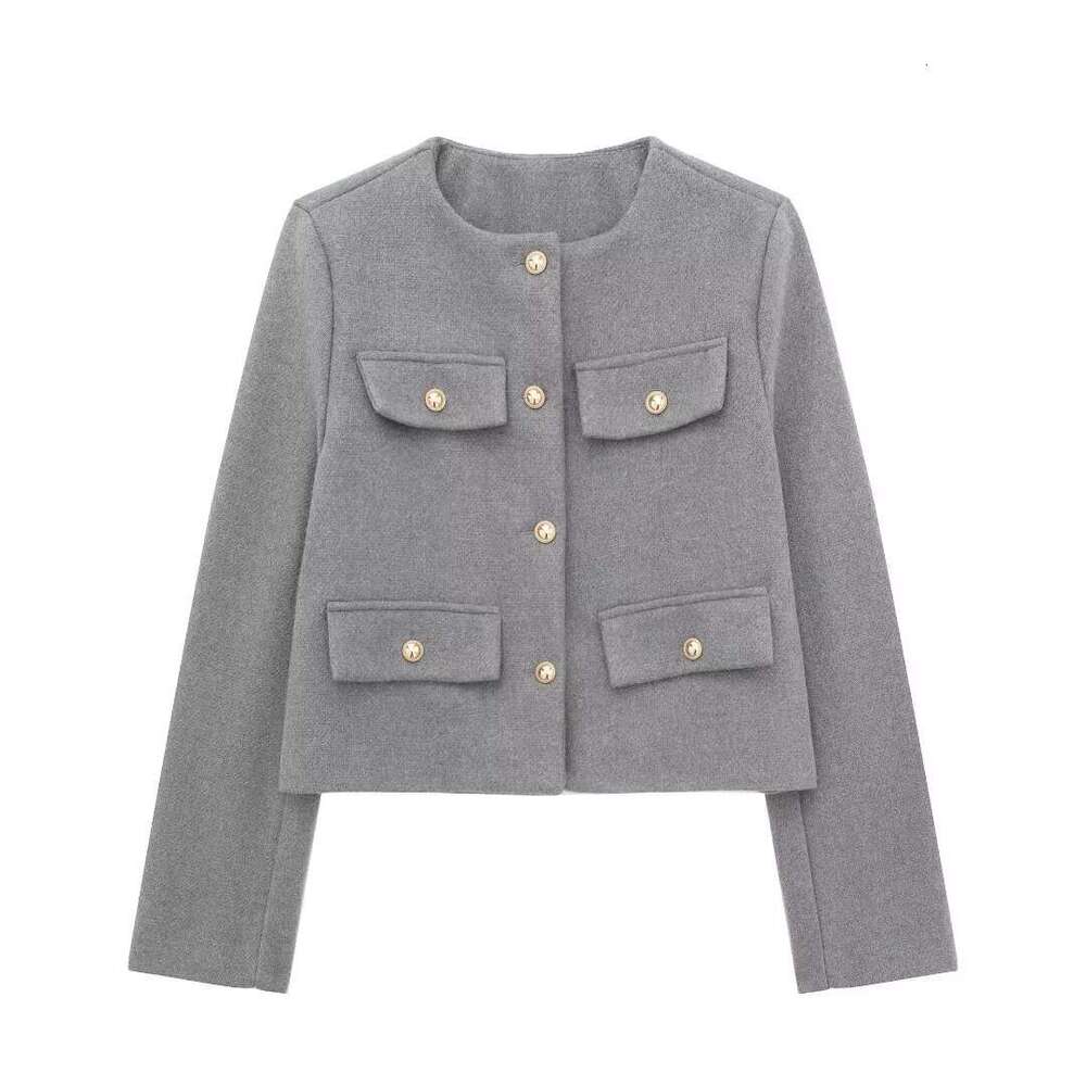 Autumn New Style Turn-Down Collar Decorated Round Neck Short Jacket3046278 B5