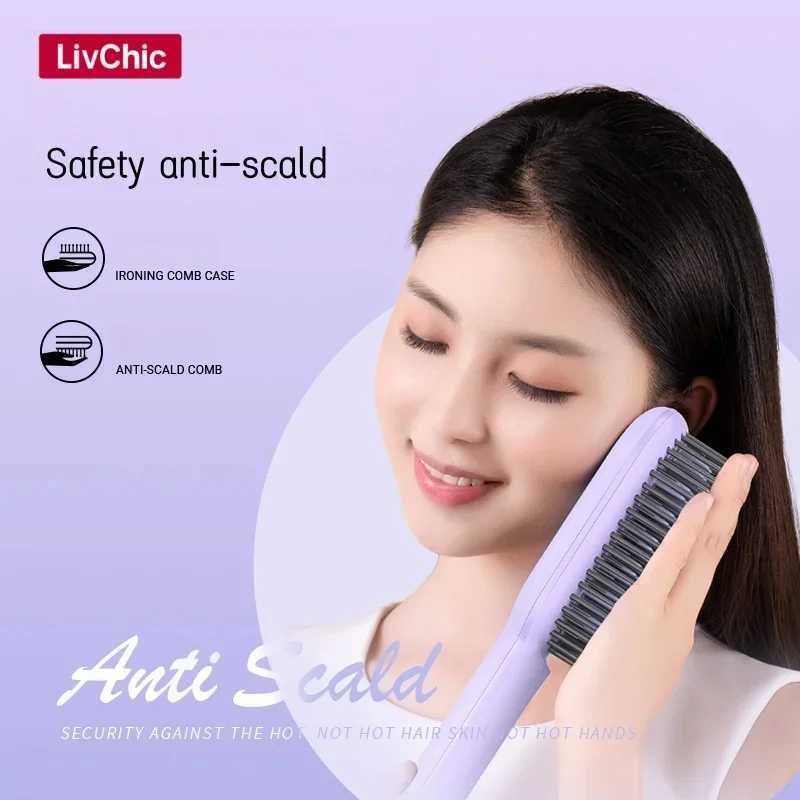 LivChic Hair Straightening Brush 410 High Temp Heated Straightening Brush for Women Thin Thick Hair Dual Voltage 4D Comb W250610