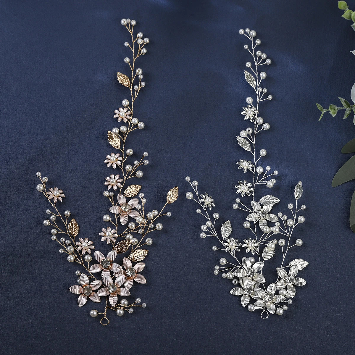 Handmade Blossom Headpiece Pearl Rhinestone Bridal Wedding Hair Bands Vine Metal Leaf Flower Headpiece Jewelry Hair Accessories 250610