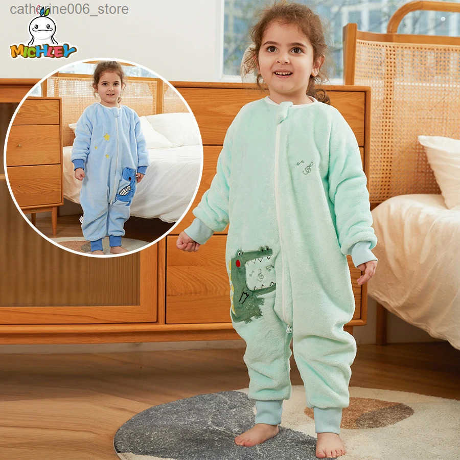 MICHLEY Cartoon Owl Kids Sleeping Bag Cute Flannel Sack Sleepsack Thick Warm Sleepwear Wearable Blanket Bodysuit 1-6T Gifts y250610NLTH