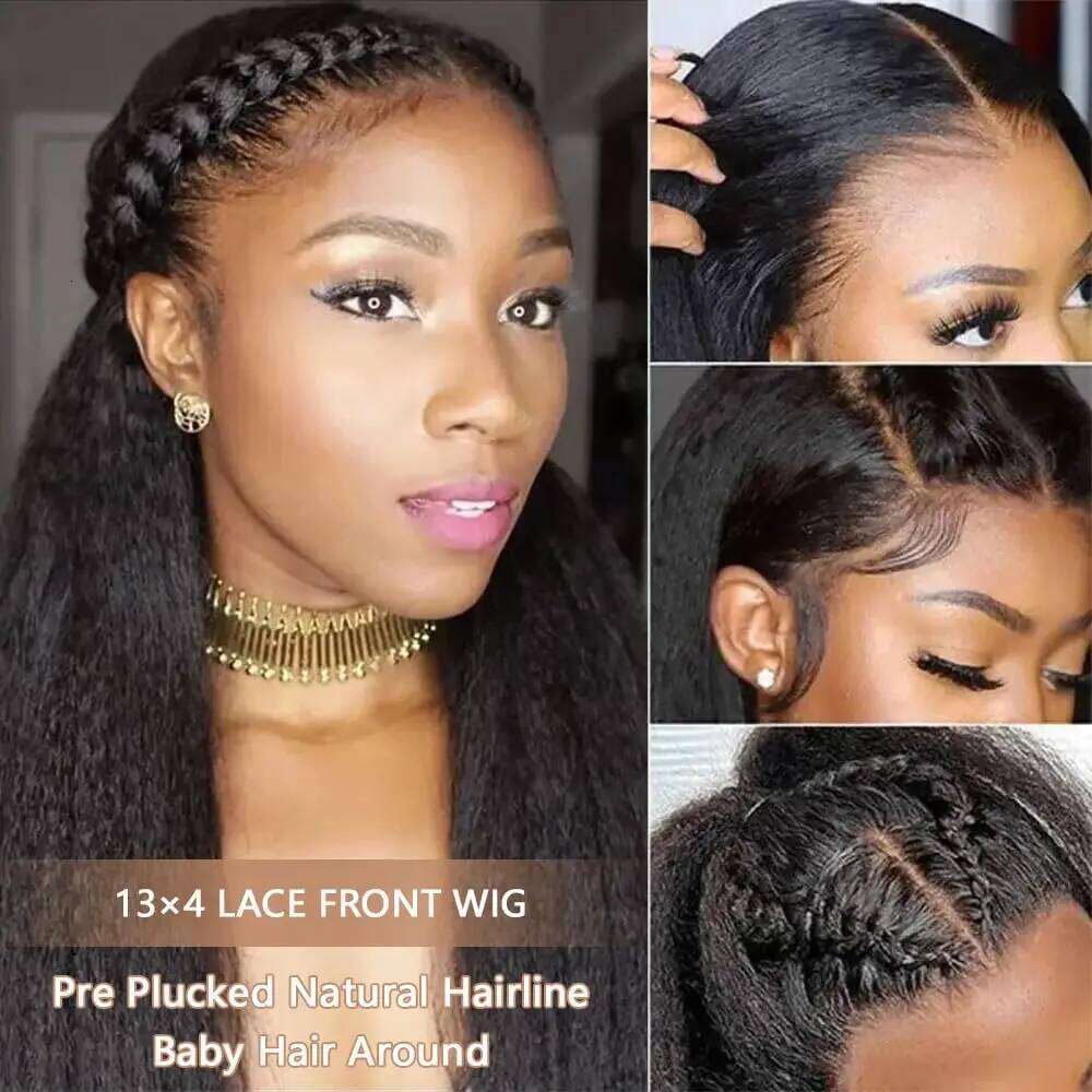 13x6 Front HD Transparent Kinky Straight Human Hair Glueless Lace Frontal Wigs for Women