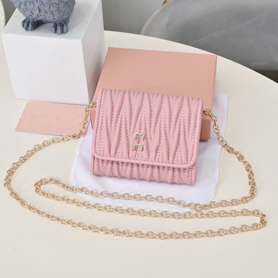 Wallet On Chain Luxury Crossbody Bag Womens Card Holder Pink Purse High Quality Genuine Leather Lambskin Pleated Interior Compartment Wallets Designers Woman