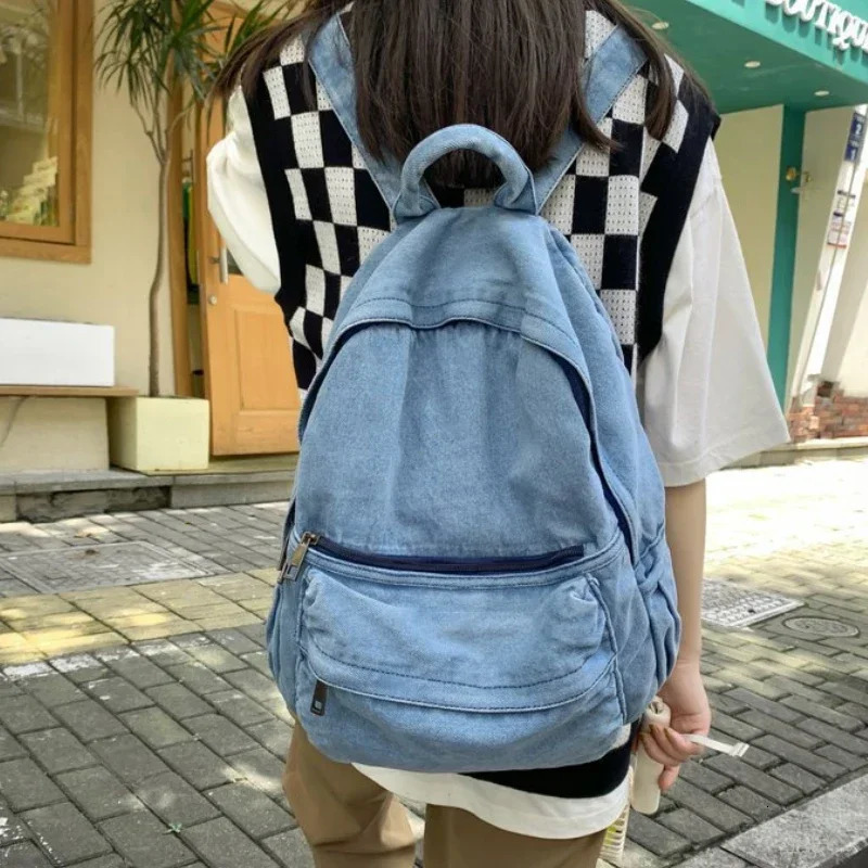 Gray Denim Backpack Womens Leisure Travel Outing Shoulder Bag Female Fashion Schoolbags Suitable For And Mochila 250606