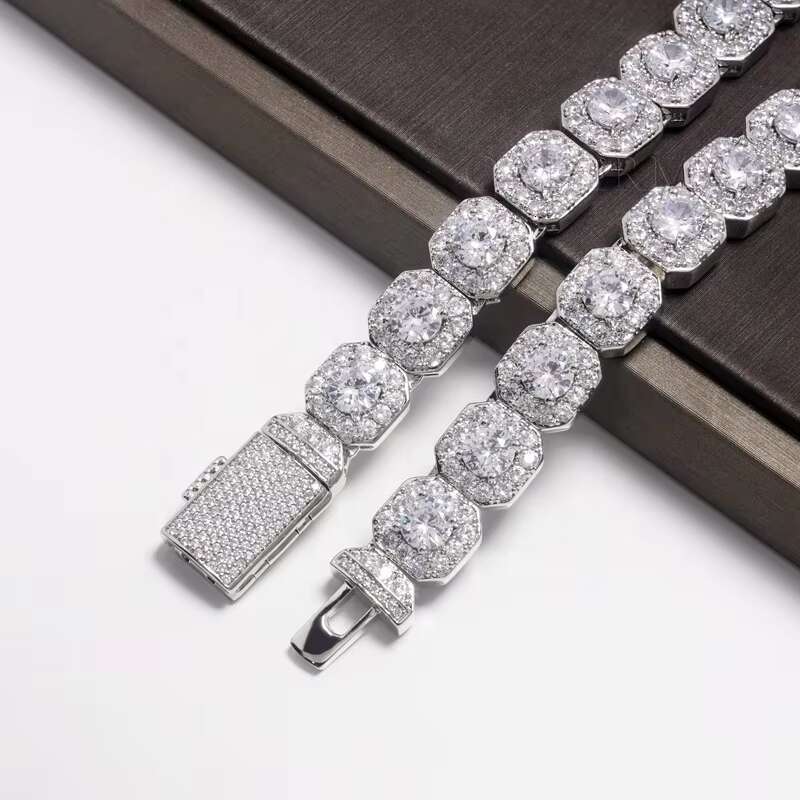 OACOCA Moissanite 925 Sterling Silver 10mm 12mm Trendy Hip Hop Jewelry Iced Out Rock Candy Tennis Diamond Necklace Tennis Bracelet