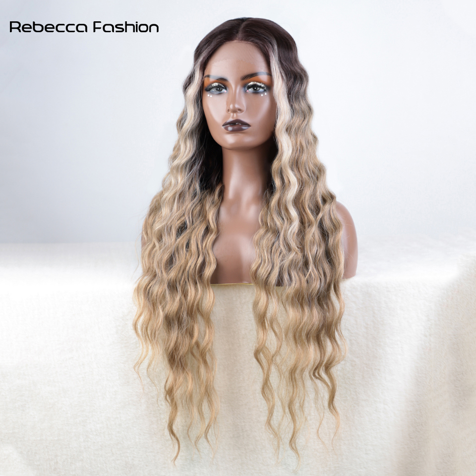 Rebecca Fashion Synthetic Ombre Blonde Ginger Wig for Women - Heat Resistant, Lace Front, Long Deep Wavy for Beach Cosplay