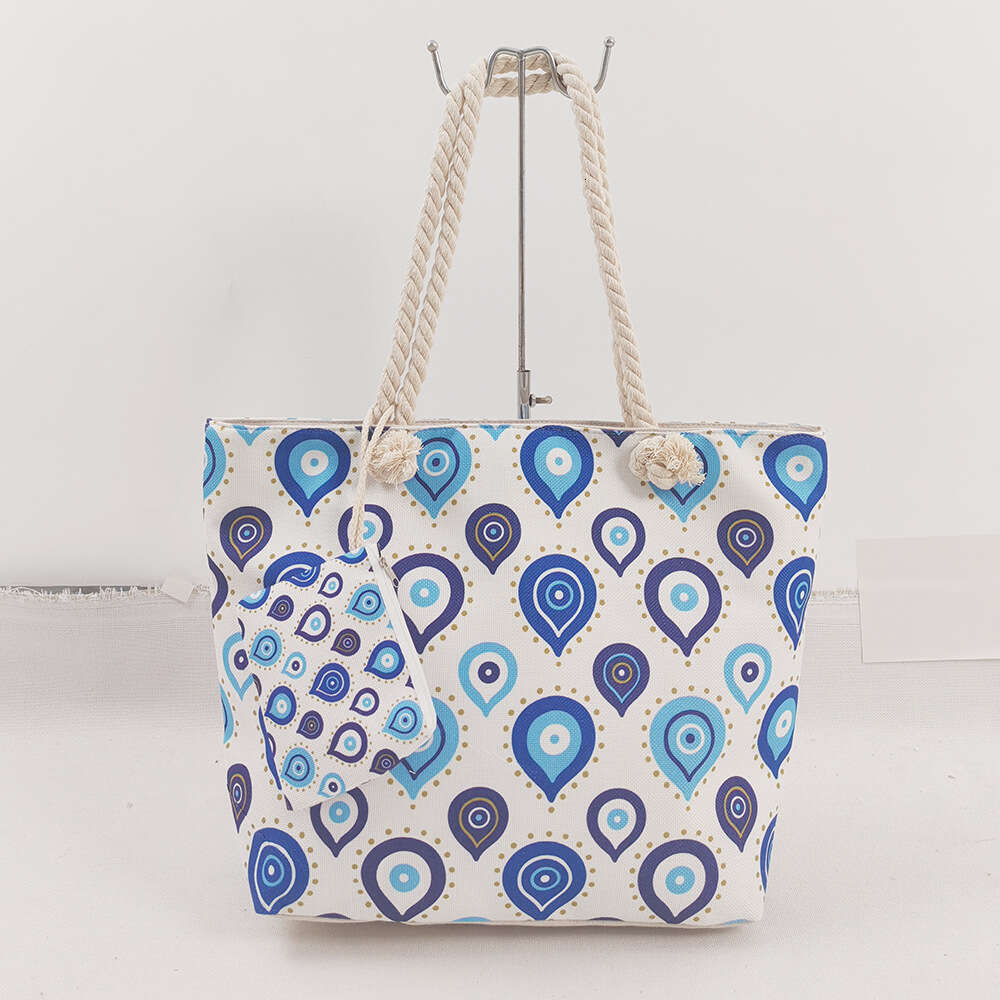 2024 New Hot-Selling Demon Eye Canvas Handbag Shoulder Travel Large Capacity Beach Bag