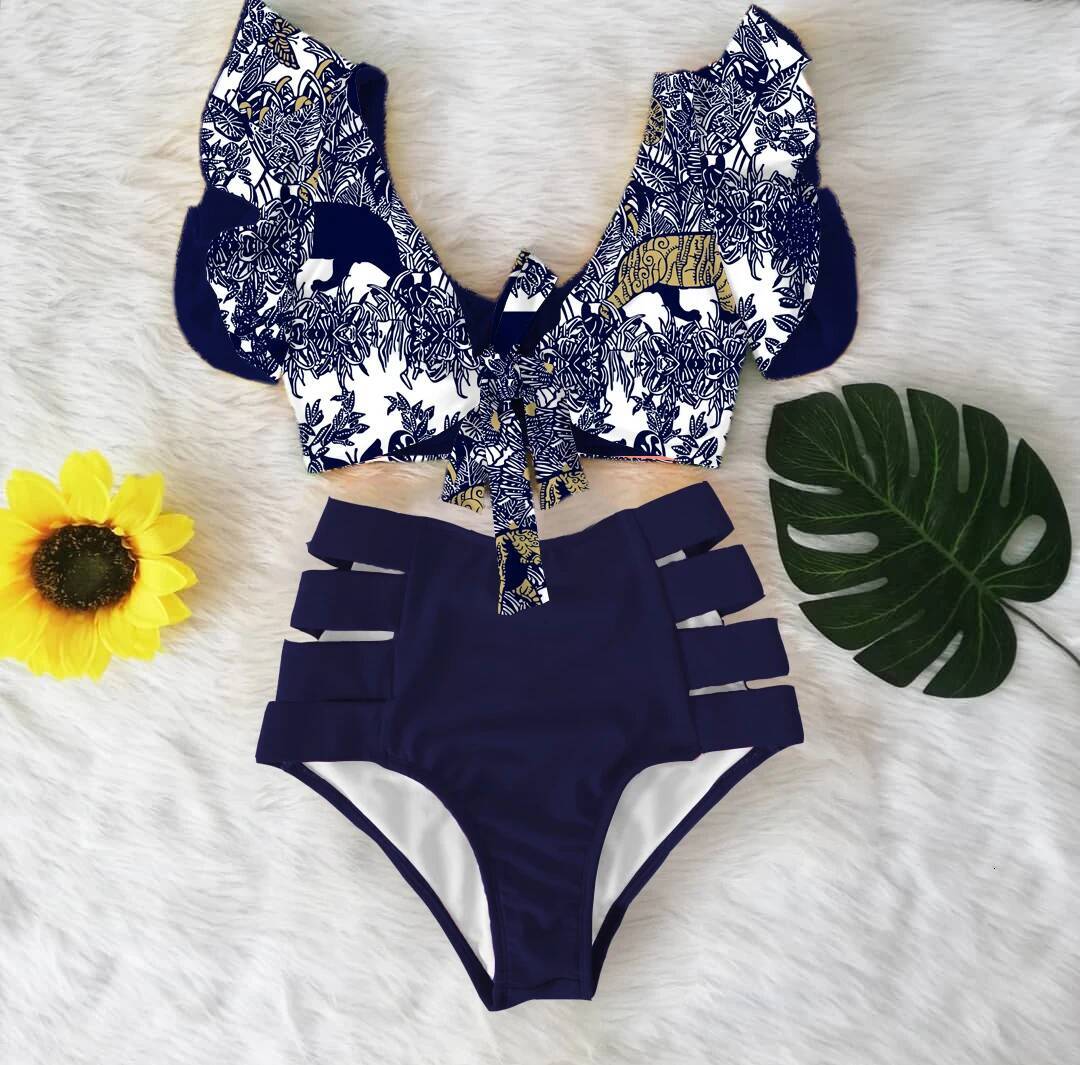 2025 New Floral Ruffled Bikini Set Women V-neck High Waist Two Piece Swimsuit Girl Beach Bathing Suit Swimwear Biquinis