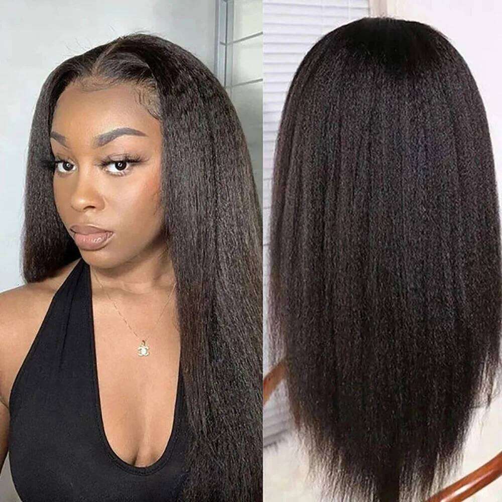 Front Kinky Wig Transparent Yaki Straight Lace Frontal Wigs for Woman Remy Human Hair