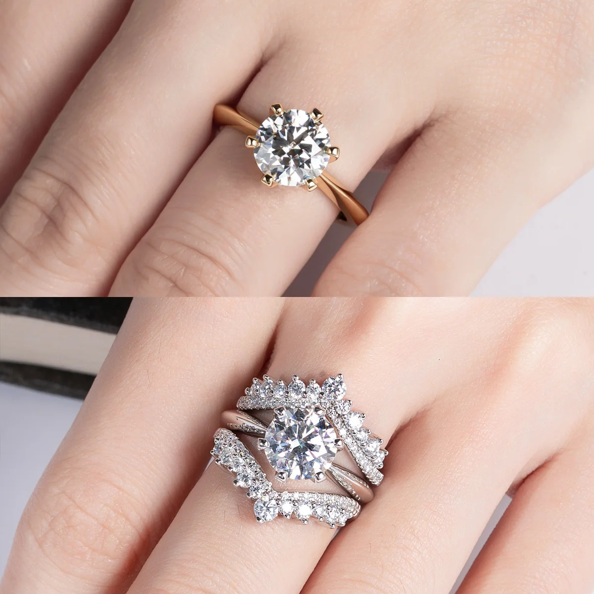 AnuJewel 1ct 2ct 3ct 5ct D Color Engagement Ring For Women 925 Sterling Silver Gold Plated Solitaire Rings Wholesale 250610