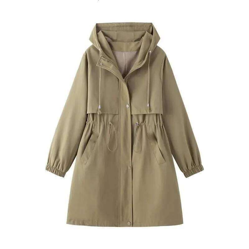 2025 Spring Autumn New Korean Women Hooded Trench Coat Fashion Mid-Length Outerwear Female Slim Windbreaker Ladies Overcoat B816