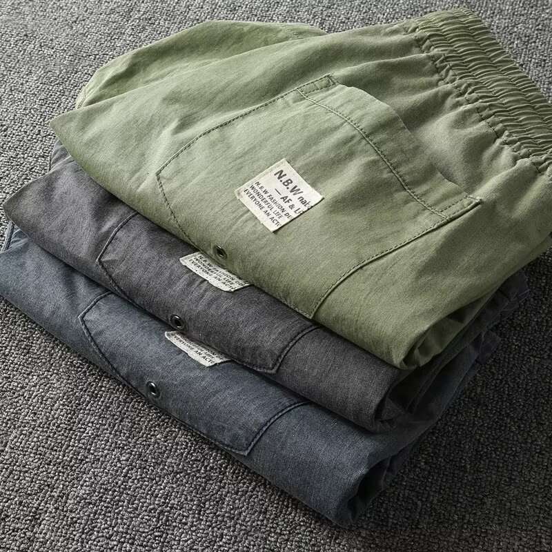 Summer Stretch Men's Casual Trendy Pure Cotton Slim Fit Cargo Five-Point Versatile Outdoor Wear Mid-Length Shorts B5