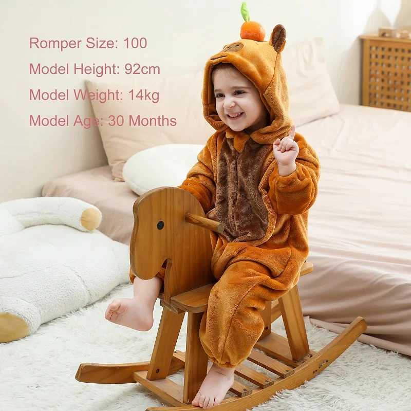 MICHLEY Cartoon Toddler Infant Flannel Baby Rompers Capybara Carnival Costume Hooded Overall Bodysuits Jumpsuit for Boy Girl y250610PQOS