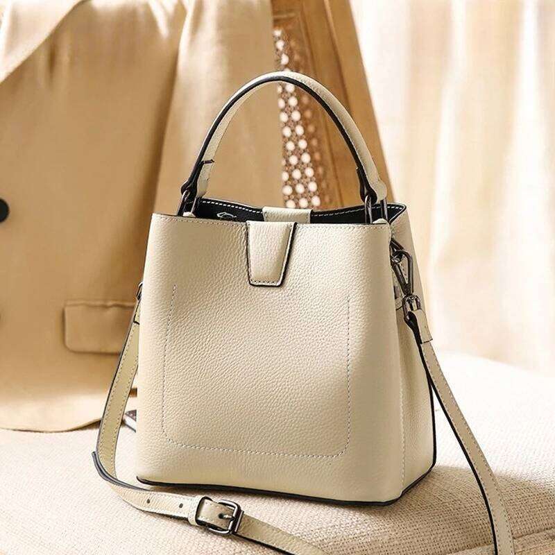 Fashion Bucket Simple Handbag, Leather Hundred Shoulder Crossbody Bag, Head Layer Cowhide Women's Bag