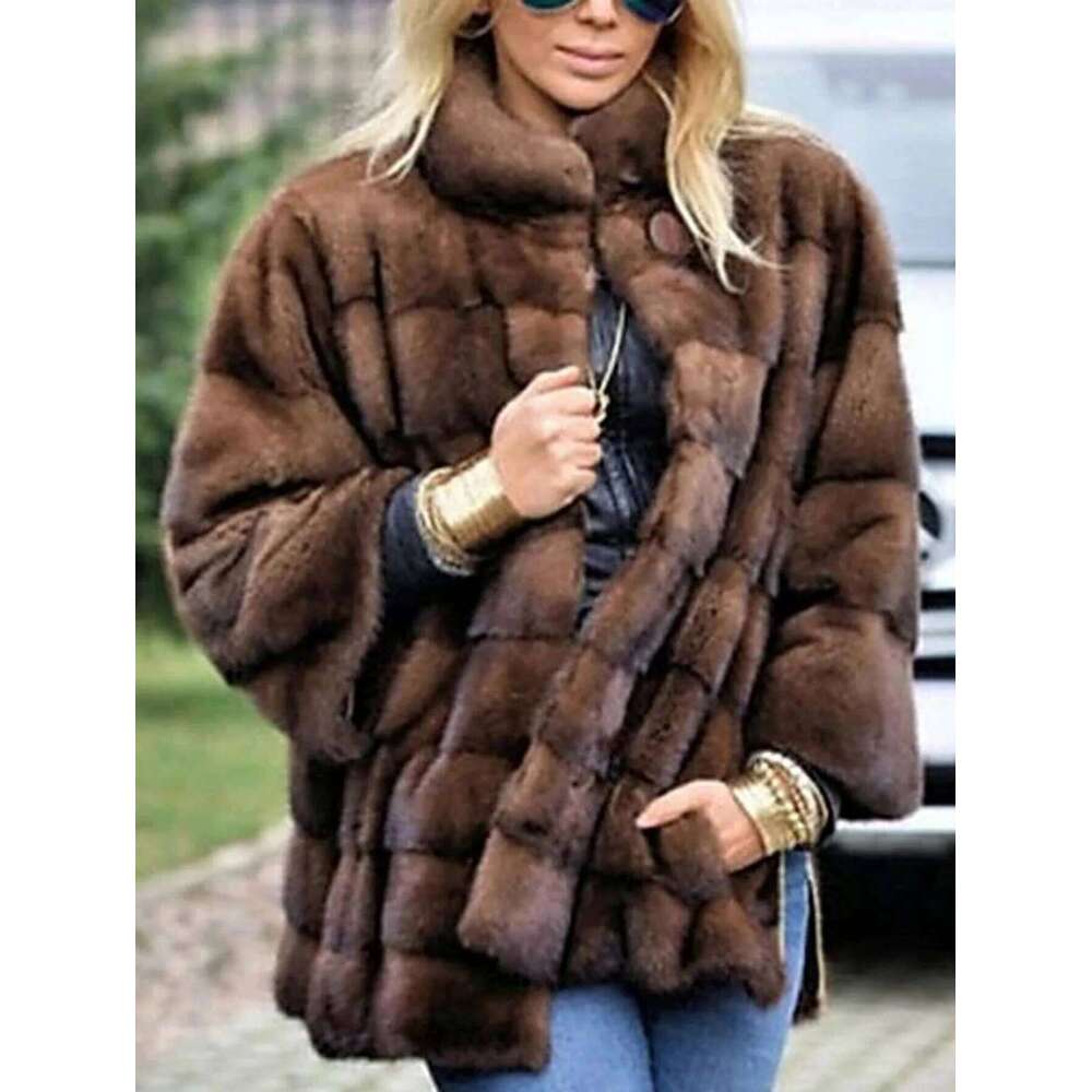 Autumn-winter Women's Casual Jacket Fashion Streetwear Brown Mink Warm Faux Fur Coat