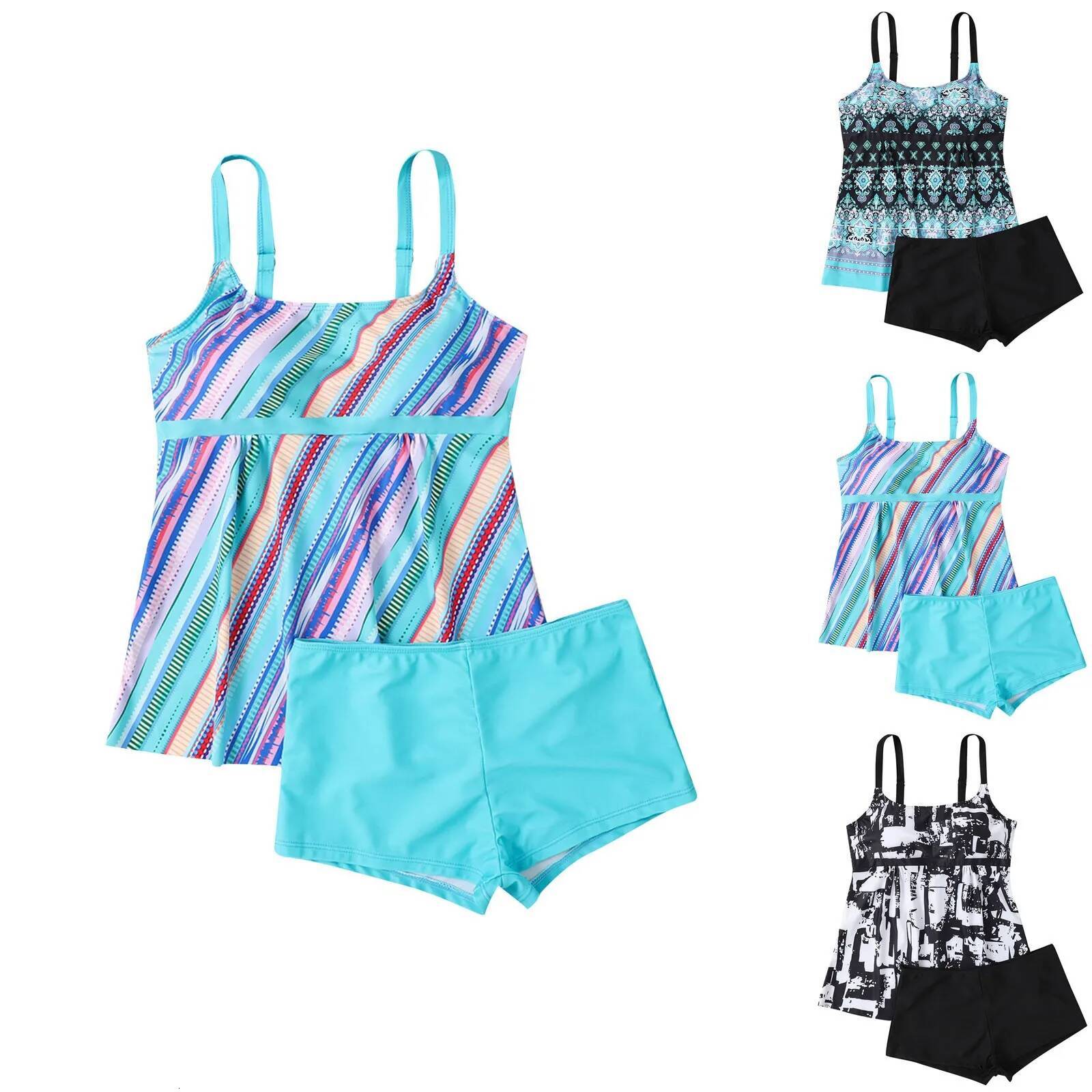Women Plus Size Swimwear Tankini Digital Print Bikini Set Adjustable Strap Split Bathing Suit Bohemian Vacation Swimsuit