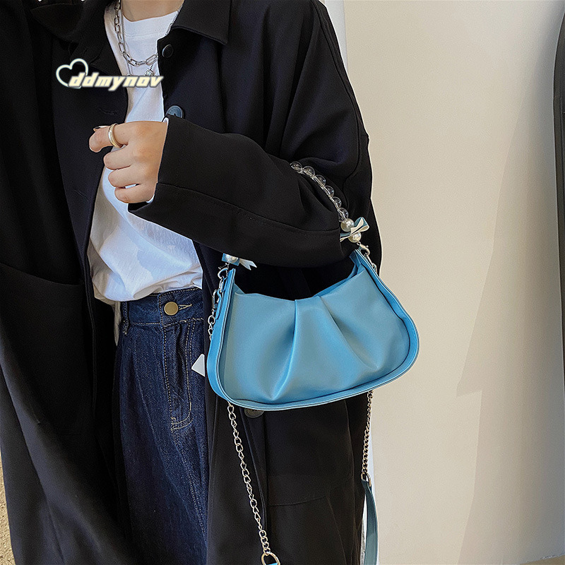 Chain White for Women 2021 Autumn New Trendy Casual Underarm Wrinkled Cloud Crossbody Bag ddmynov