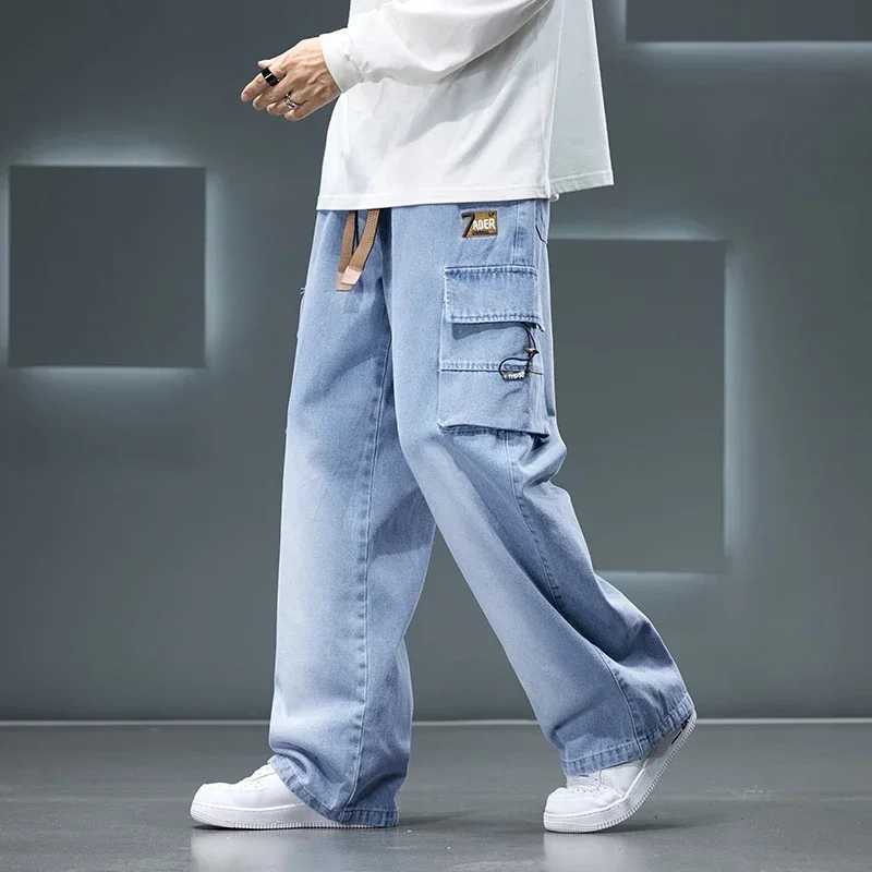 8XL Jeans New Wide Leg Washing Pants Men Trousers Neutral Solid Color Loose Casual Korean Fashion Pocket Plus Size Cargo Pants M250610