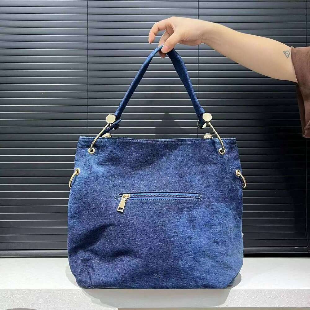 Women's Fashion Denim Braided Bucket Large Capacity Gradient Dia Decorated Shoulder Crossbody Bag