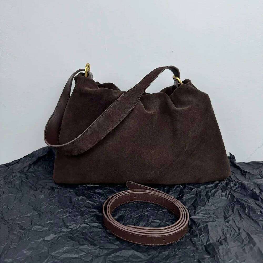 Annmouler Designer Women Shoulder Genuine Real Matte Suede Cow Leather Crossbody Bag with 2 Straps