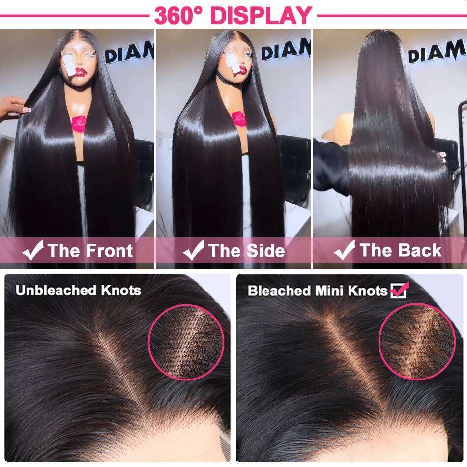 200% Bone Straight 13x4 Front Human Wigs Preplucked Brazilian Remy Hair 13x6 HD Transparent Lace Frontal Wig For Women