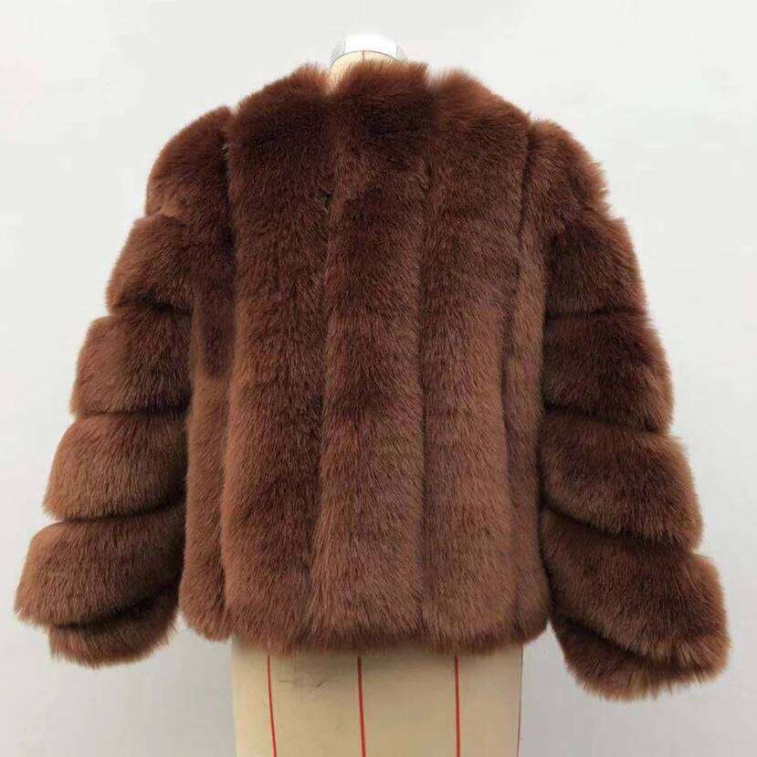 HJQJLJLS 2021 Winter New Fashion Women Short Fox Coat Female Long Sleeve Thick Warm Faux Fur Jacket Green Outerwear