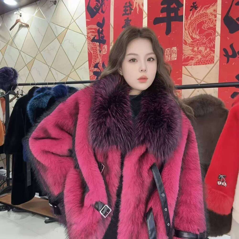 Faux Coat for Women,Single Breasted Jackets, Adjustable Waist Overcoat,Fox Fur Collar,Female Clothes, Winter,New