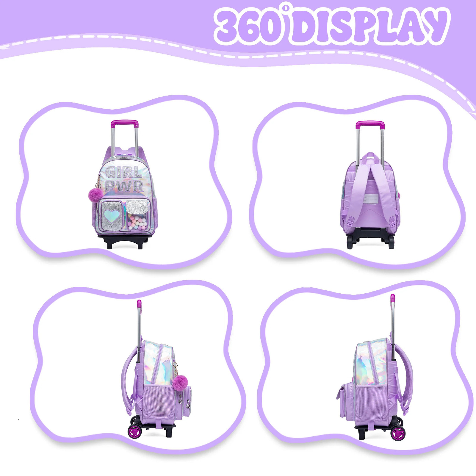 Cute Trolley Backpack Suitable for Girls Childrens Pull Rod Bag Large Capacity HighValue Preschool Rolling 250605
