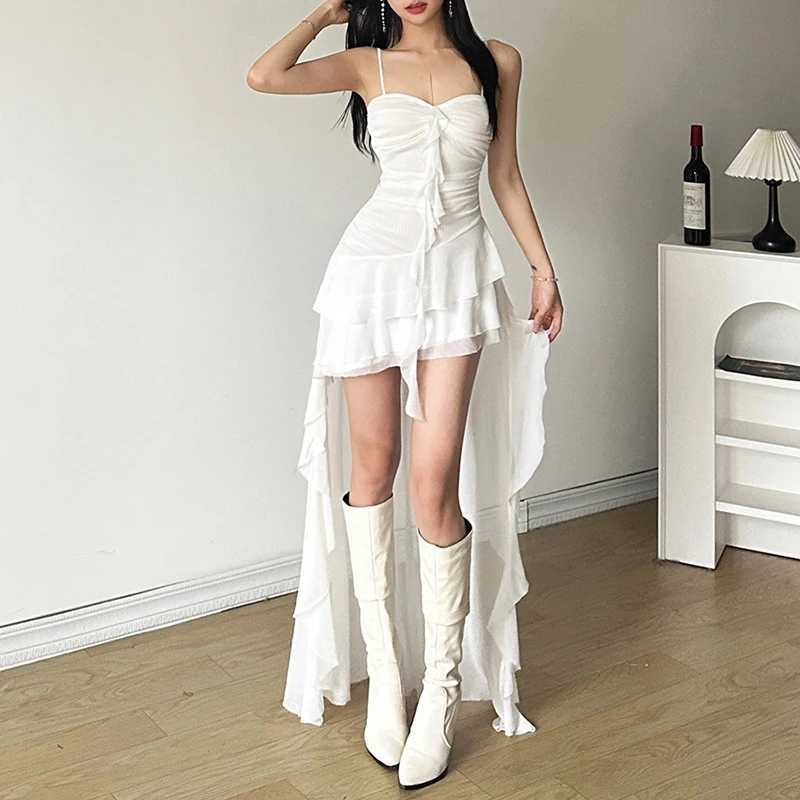 Lamuusaa y2k Dress Women Summer Solid Color Sweetheart Neck Spaghetti Strap Sleeveless Asymmetrical Hem Dress Club Party Dresses XJ250610