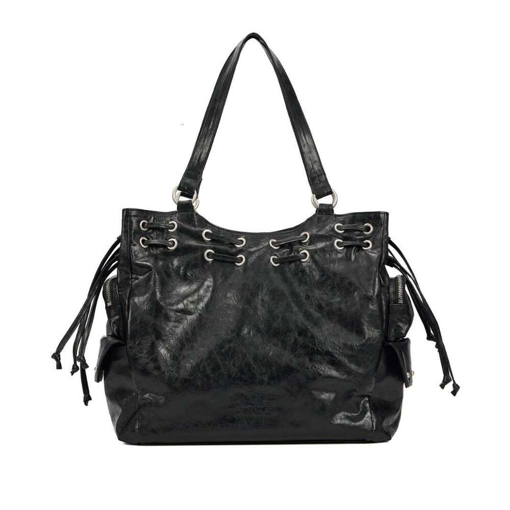 Korean Niche Deinet Motorcycle 2025 New Tote Large Drawstring Pocket Rivet Shoulder Bag for Women