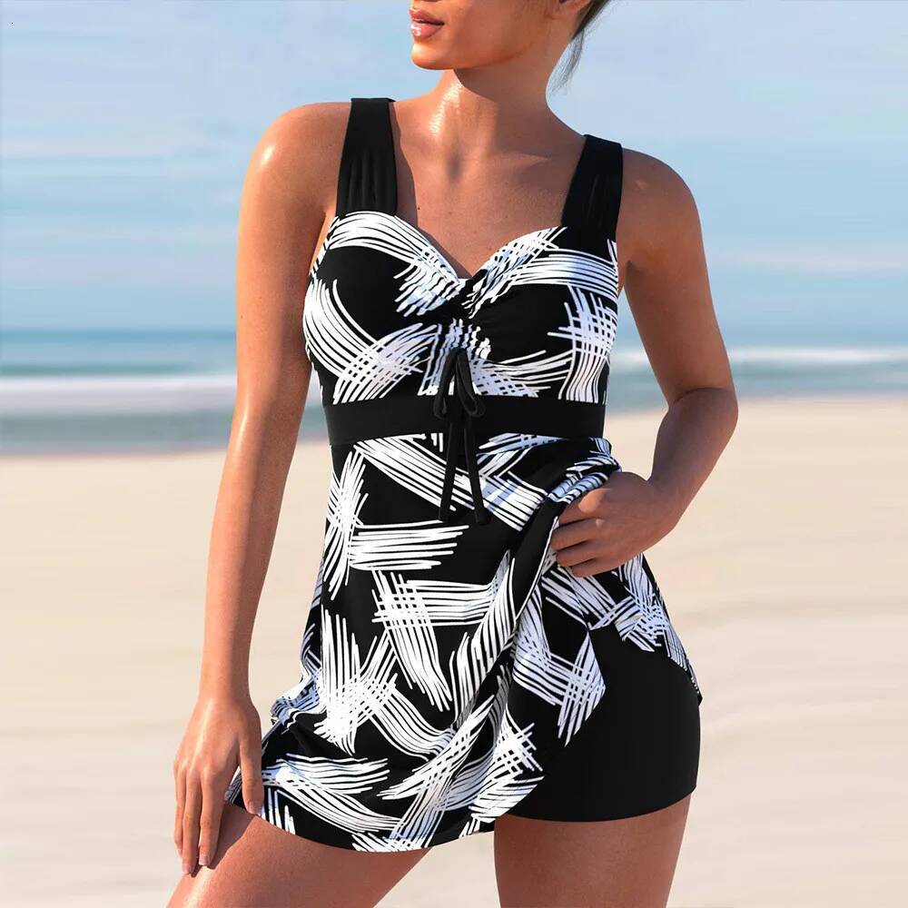 Plus Size Swimwear Women Monokini 2024 Swimsuit Two Piece Sexy Bikini Set Tankini Bathing Suit Print Swimdress Beachwear S-5XL