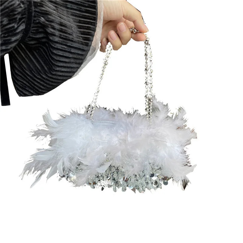Women Purse And Handbag Fashion Feathers Chain Tote Bag Princess Clutch Bags 250606