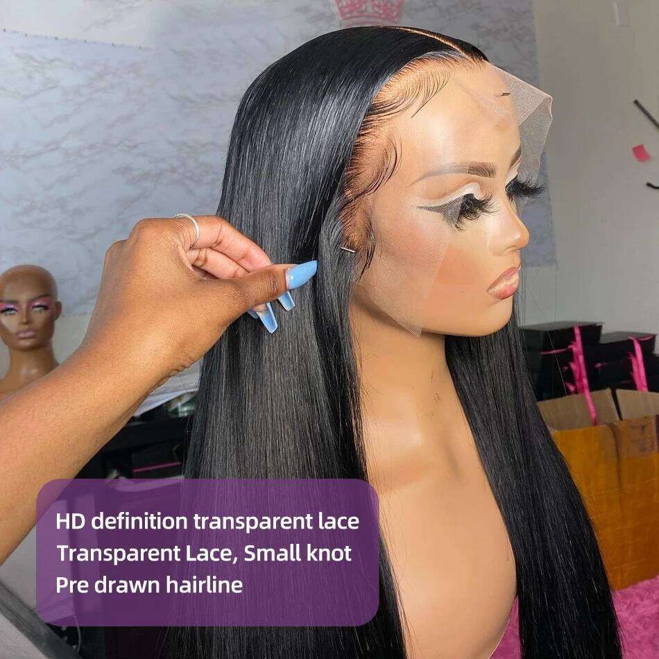 40 Inch Bone Straight Transparent Front 13x4 13x6 HD Lace Frontal Wig Brazilian Human Hair Wigs For Women 250 Density