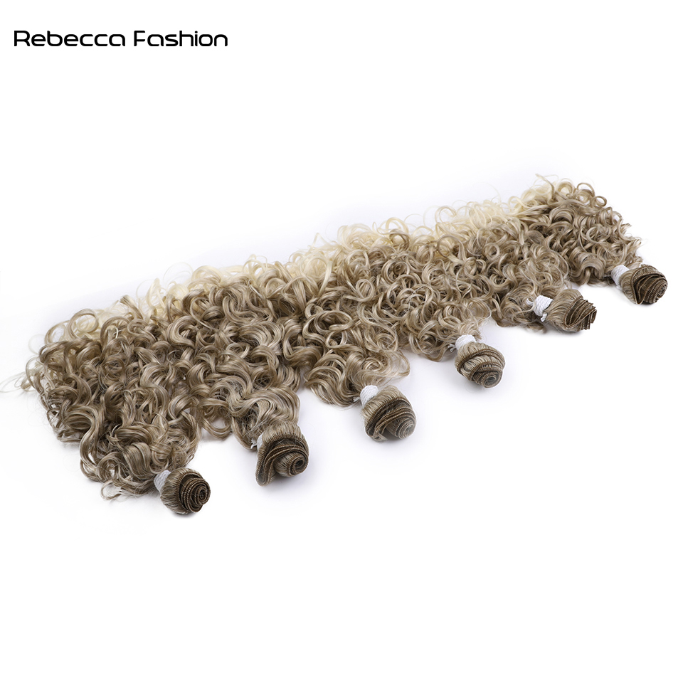 Rebecca Fashion Synthetic 18 20 22 inch 6pcs Deep Wave Bundles Ombre Brown High Temperature Fiber Weave Hair Extensions