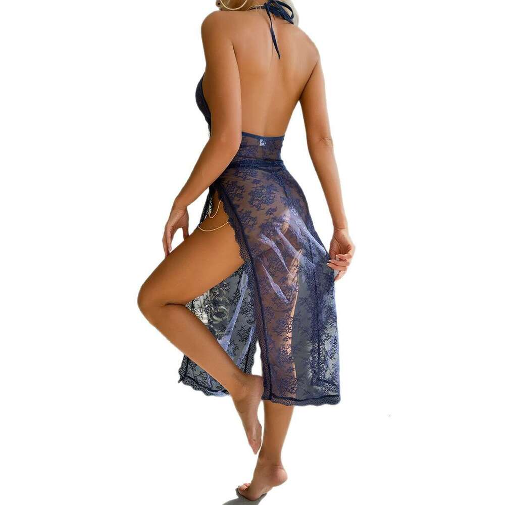 Spell Lingerie Porn Suits Saini INS Long Halter Detachable Lace Nightdress Sexy High Split No Take Off Two Piece Set Sexy Lingerie