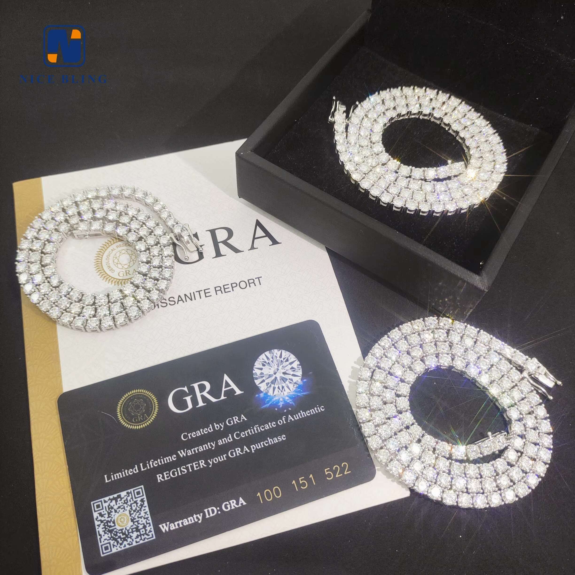 OACOCA Hip Hop Jewelry Fashion Moissanite Necklace 2mm 3mm 4mm 5mm 6.5mm Moissanite Diamond 925 Sterling Silver Necklace