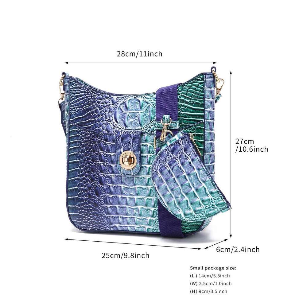 Creative Solid Color Crocodile Pattern Single Shoulder Crossbody Bag 2-Piece Set With Coin Purse